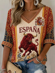 Women's Gift For Football Fans Print Casual Half-Sleeve V-Neck T-Shirt