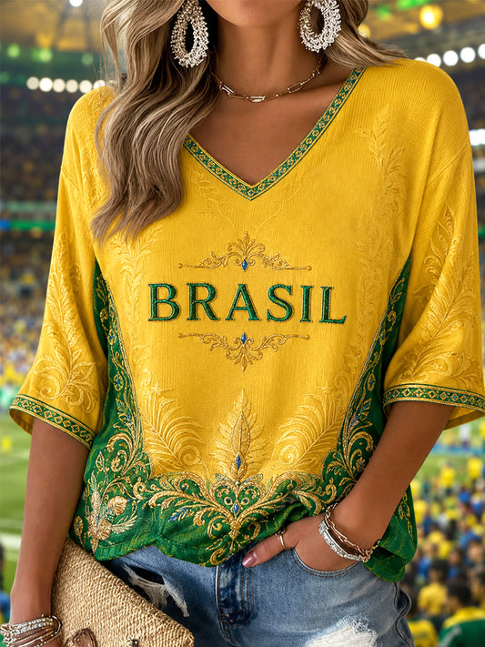 Women's Gift For Football Fans Print Casual Half-Sleeve V-Neck T-Shirt