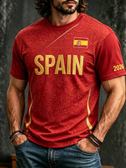 Men's Spain Football Team Inspired Print Casual Short Sleeves T-shirt