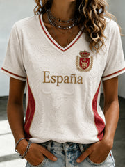 Women's Spanish Football Printed V-neck T-shirt