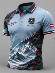 Men's A Snowy Mountain Landscape Print Casual Polo