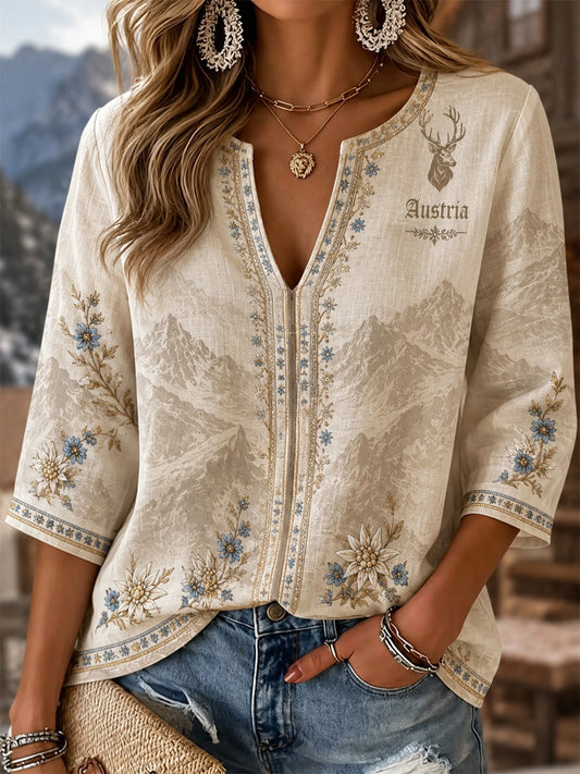 Women's Austrian Edelweiss Flag Print Casual Top