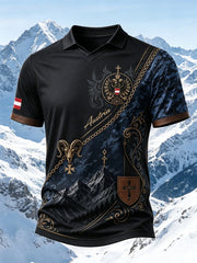 Men's Austrian Mountain Motif As An Art Print Casual Polo