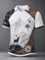 Men's Austrian Mountain Motif As An Art Print Casual Polo