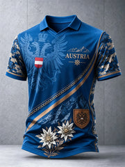 Men's Austrian Edelweiss Flag Print Casual Polo