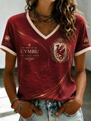 Women's Welsh Dragon Printed V-neck T-shirt