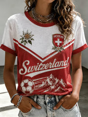 Women's Switzerland Football Fan Print O-neck T-shirt