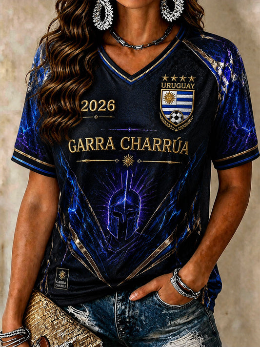 Women’s Uruguay Football V-Neck T-Shirts
