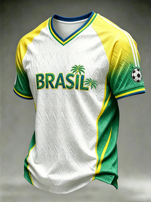 Men's football element plant print casual sports T-shirt
