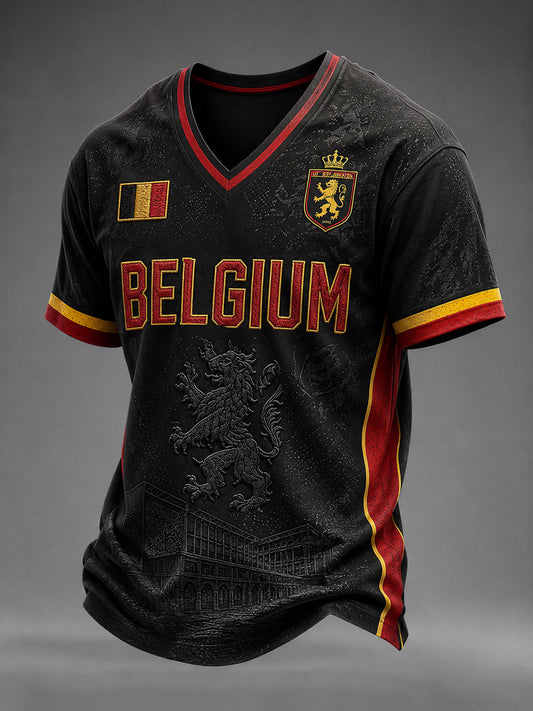 Men's Belgium Football V-neck T-shirt