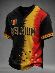 Men's Belgium Football Waffle Short Sleeve V-neck T-shirt