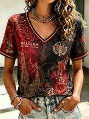 Women's Belgium Football Lover Pride Art Printed T-shirt