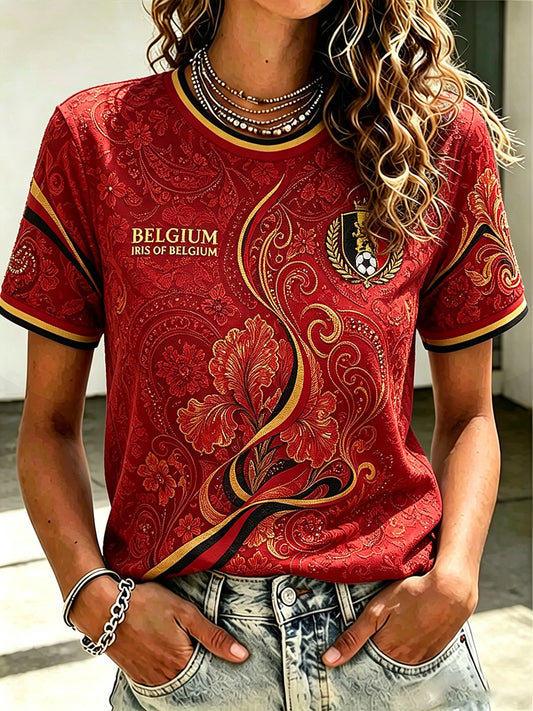 Women's Belgium Football Lover Pride Art Printed T-shirt