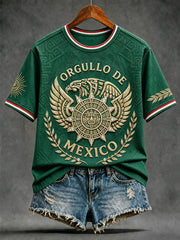 Women's Mexico Football Lover Art Printed Linen T-shirt