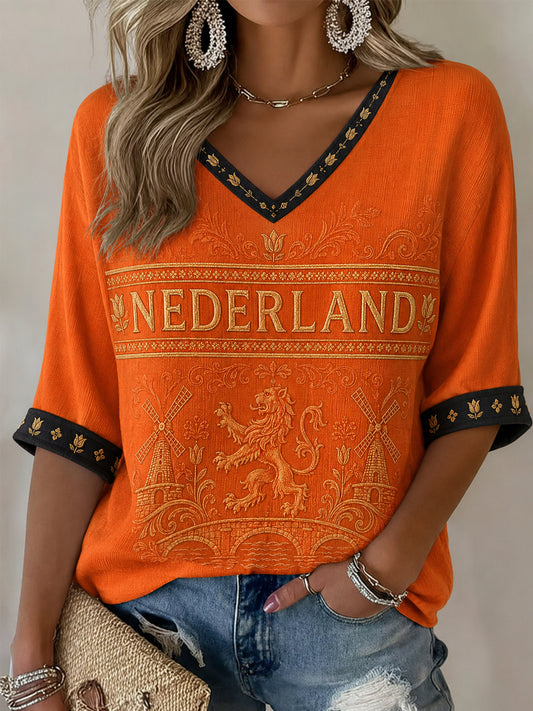 Women's Gift For Football Fans Print Casual Half-Sleeve V-Neck T-Shirt
