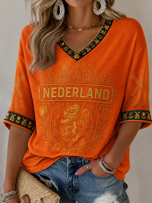 Women's Gift For Football Fans Print Casual Half-Sleeve V-Neck T-Shirt