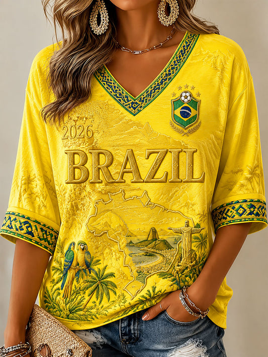 Women's Brazil Football Print Casual T-Shirt
