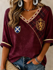 Women's UK Football Lover Scotland Printed Mid-length Sleeves V-Neck T-Shirt