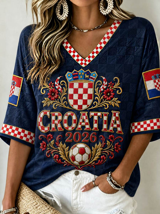 Women's Mid-length Sleeves V-Neck T-Shirt
