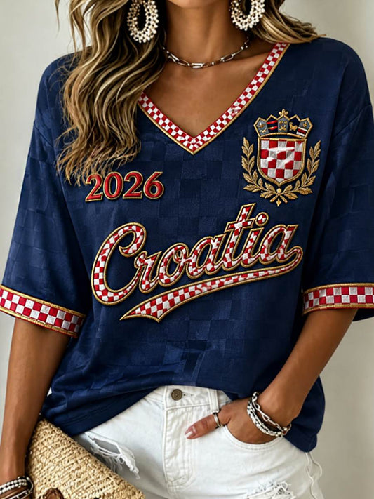 Women's Mid-length Sleeves V-Neck T-Shirt