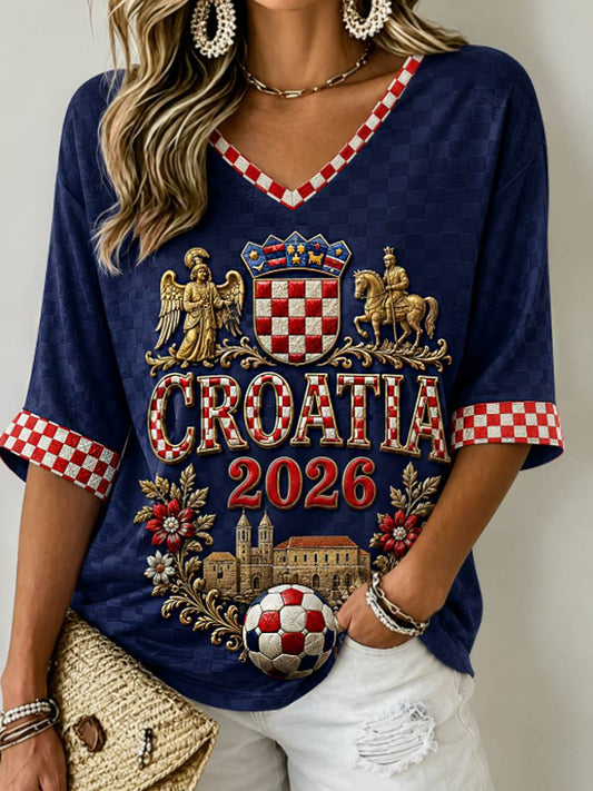 Women's Mid-length Sleeves V-Neck T-Shirt