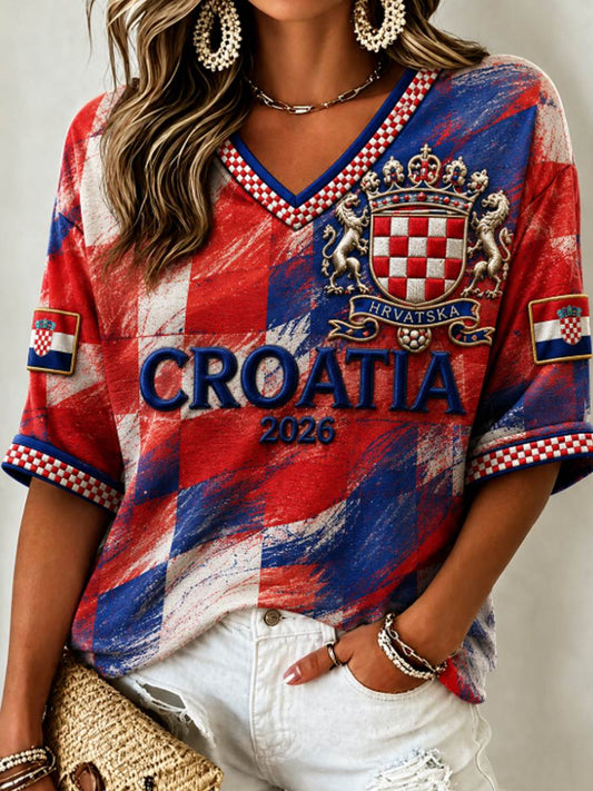 Women's Mid-length Sleeves V-Neck T-Shirt