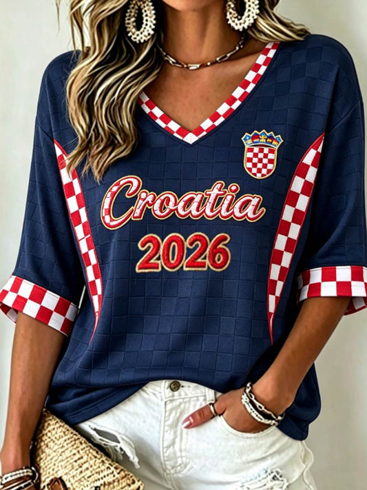 Women's Mid-length Sleeves V-Neck T-Shirt