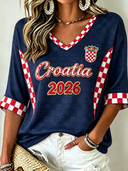 Women's Mid-length Sleeves V-Neck T-Shirt