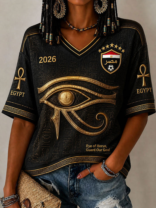 Women's 2026 Eye of Horus Egypt Soccer V-Neck T-Shirts