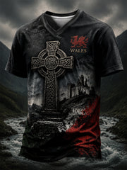 Men's Wales Heritage Design V-neck T-shirt