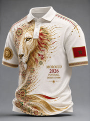 Men's 2026 Morocco Football Lion Print Polo Shirt