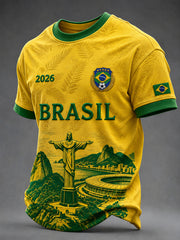 Men's Brazil Football Fan Gift Art Print O-neck Short Sleeve T-shirt