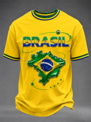 Men's Brazil Football Fan Gift Printed Short Sleeve T-Shirt
