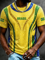 Men's Brazil Football Fan Gift Printed Short Sleeve T-Shirt