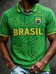 Men's Brazil Football Fan Gift Printed Short Sleeve Top