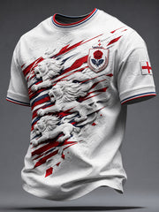 Men's England Football Lover Lions Roses Art Printed T-shirt