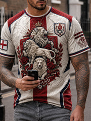 Men's England Football Lover Lions Roses Art Printed T-shirt