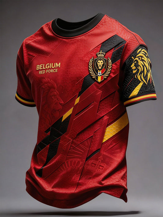 Men's Belgium Football Lover Pride Art Printed T-shirt