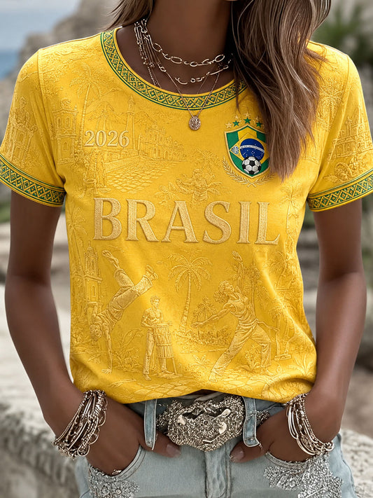 Women's Brazil Football Printed Casual T-Shirt