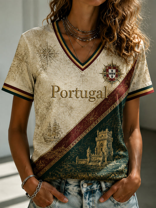 Women's Portuguese Printed V-neck T-shirt