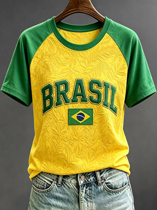 Women's Brazilian Cultural Inspired Flag Print Short Sleeves T-shirt