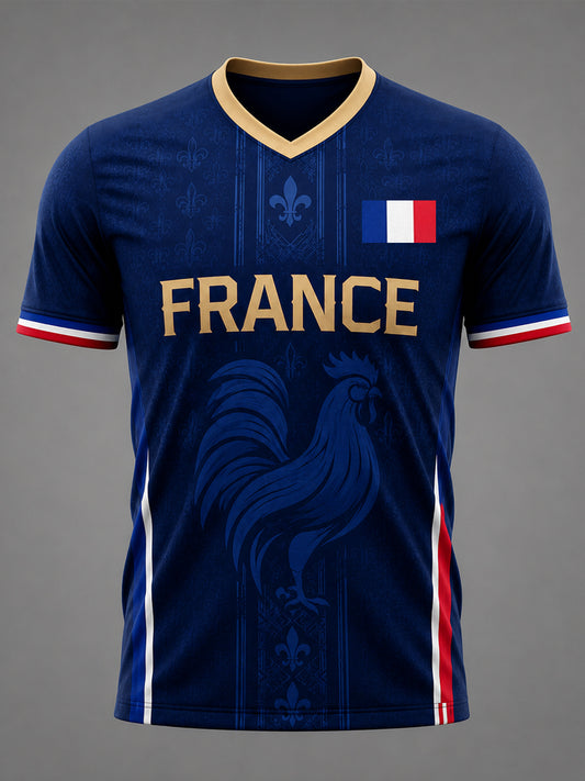 Men's France Print Casual V-Neck Tee