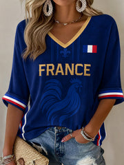 Women's France Print Casual Half-Sleeve T-Shirt