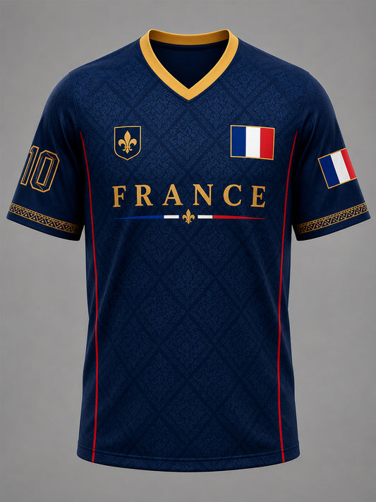 Men's France Print Casual V-Neck Tee