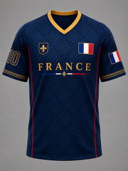 Men's France Print Casual V-Neck Tee