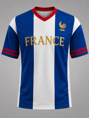 Men's France Print Casual V-Neck Tee