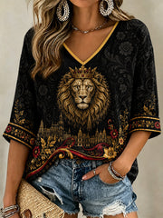 Women's Belgium Print Casual V-Neck Tee