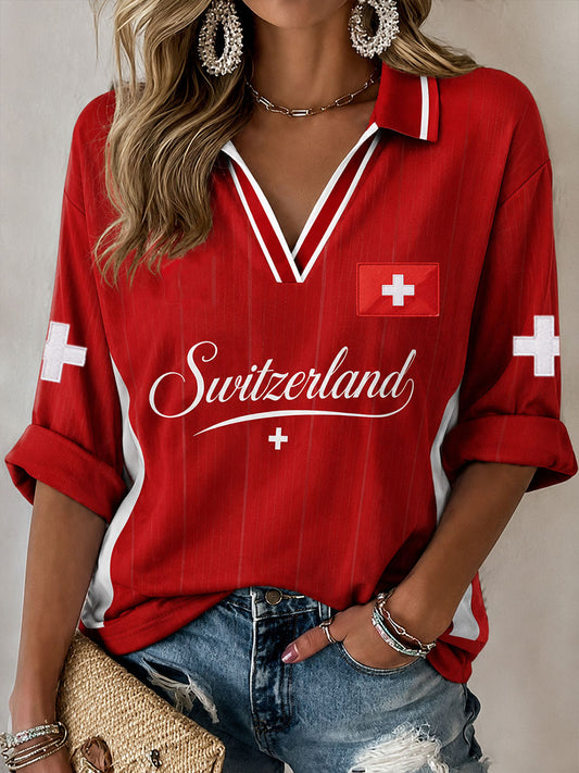 Women's Switzerland Mid-length Sleeves V-Neck T-Shirt