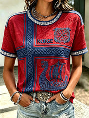 Women's Norway Viking Ship Inspired Art Celtic Print Short-sleeved T-shirt