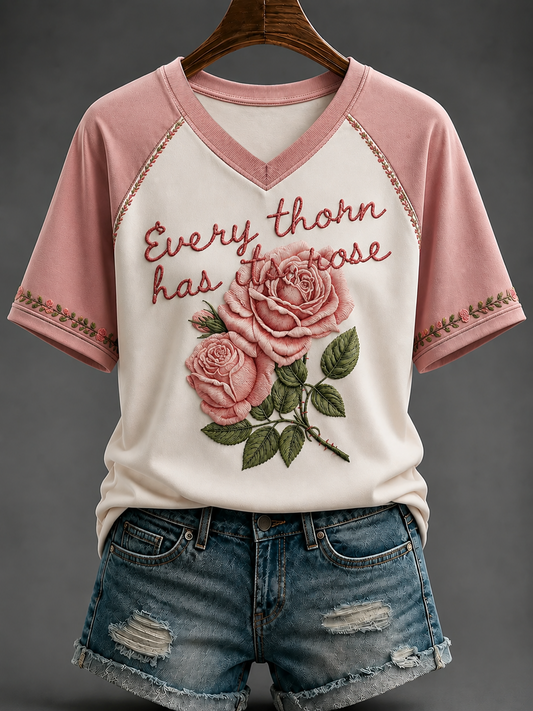 Women's Rose Of Tralee V-neck Off-shoulder Short-sleeved T-shirt